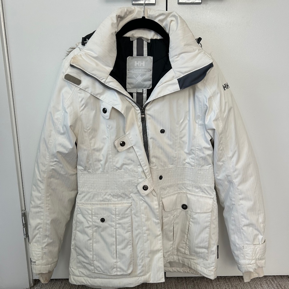 White Ski Jacket with Fur Lined Hood